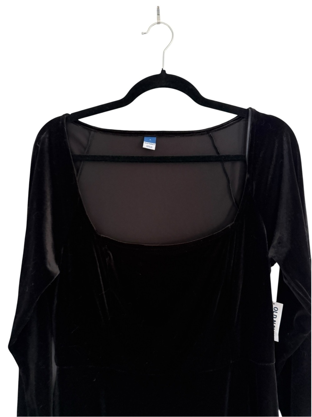 Old Navy Witchy Black Stretch Velvet Scoop Neck Long Sleeve Dress Large - Picture 2 of 7